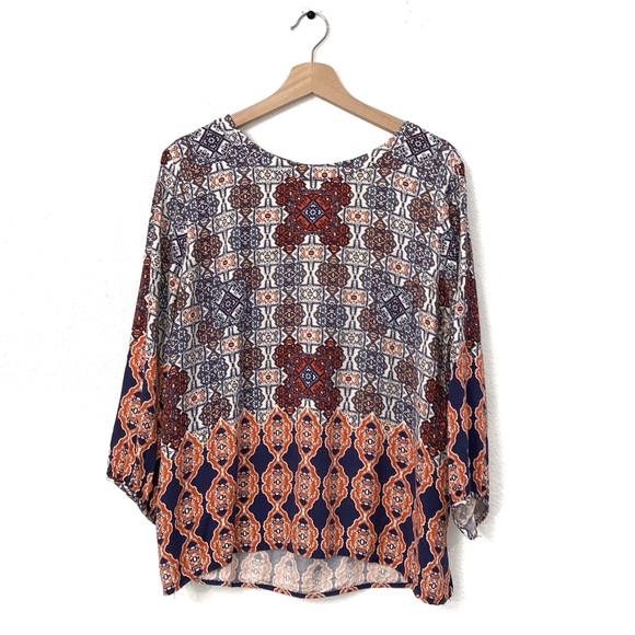 Skies Are Blue Tops - Skies Are Blue Geometric Print Peasant Top